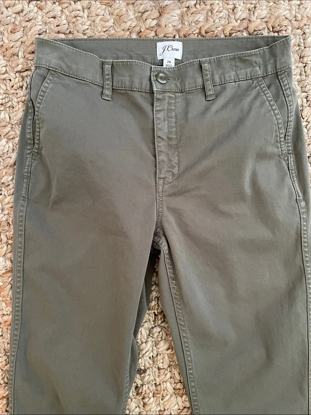 Crew Vintage Straight Chino Pants 26 Olive Green Cropped Ankle Stretch